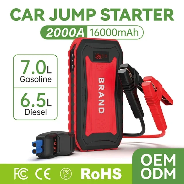 16000mAh Lithium Car Jump Starter 12V Engines Up To 7.0L Gasoline Jump Start Car Jumper Starter