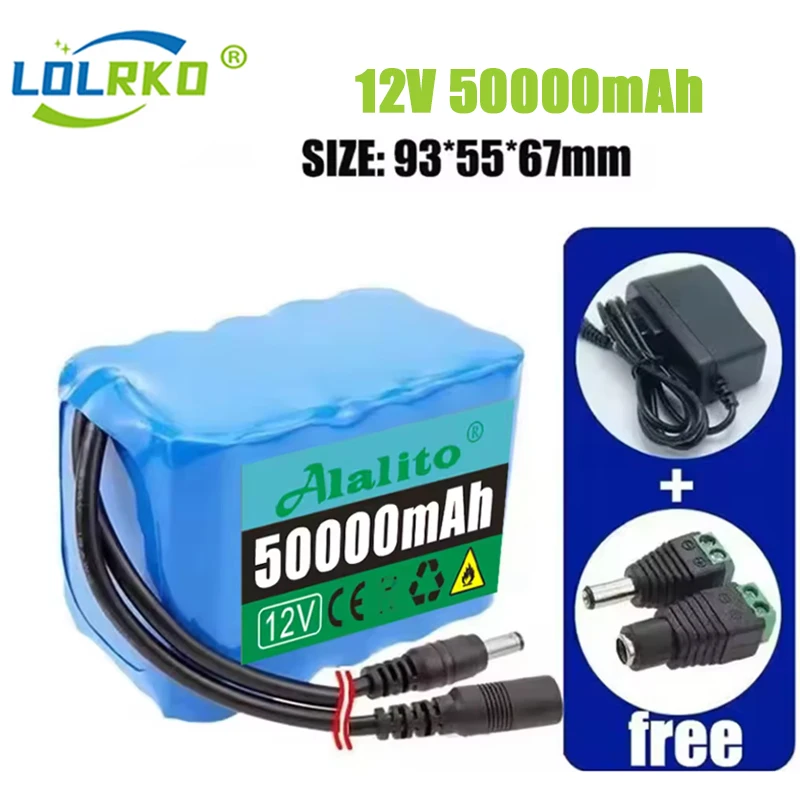 12V 50Ah 3s5p battery pack 18650 lithium ion 12V 20Ah-50Ah DC12.6V super large capacity rechargeable battery with BMS + charger