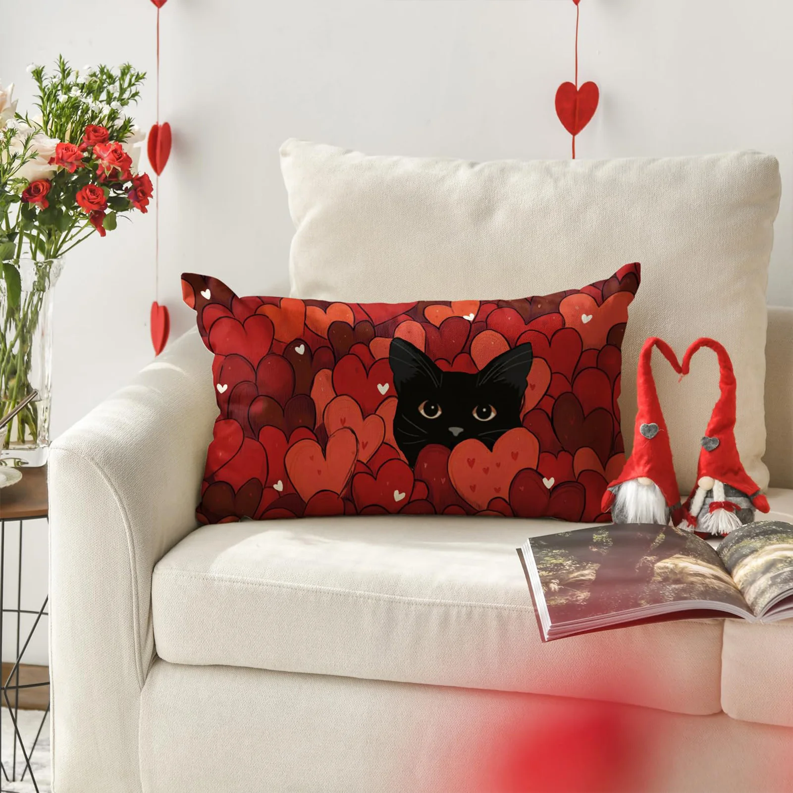 30x50 سنتيمتر العالمي المخدة 2026 عيد الحب وسادة للديكور غطاء الأحمر القلب القط نمط وسادة غطاء ديكورات المنزل #4