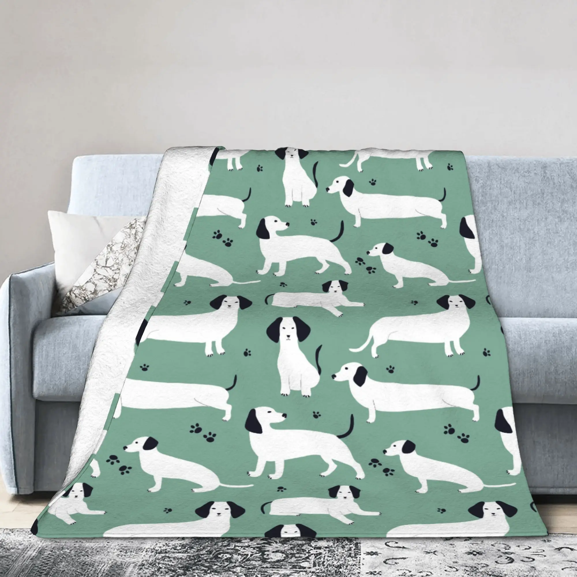 Cute White German Badger Dog Dachshund Blankets Gift for Animal Dogs Lover Fuzzy Funny Throw Blanket for Bed Sofa  Winter
