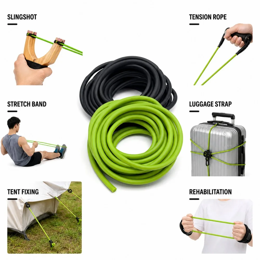 Black/Bright Green Solid Natural Latex Strip Dia 6mm High Elastic Aging Resistance and Shock Absorption Sealant Rubber Strip
