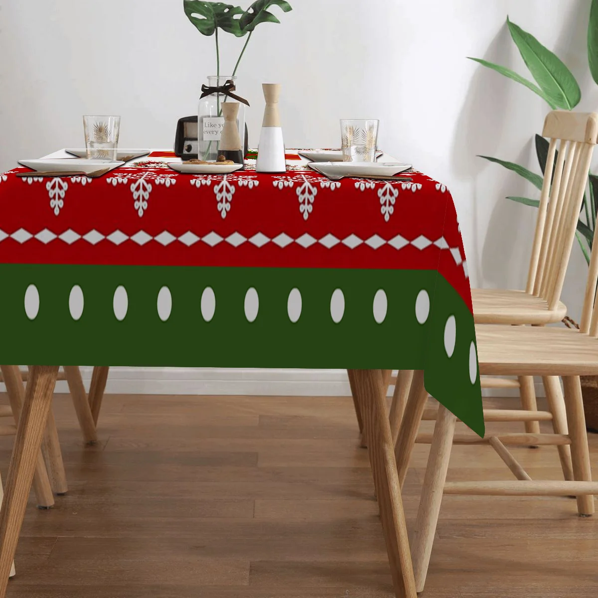 Christmas Snowflake Red White Theme rectangleTablecloth Holiday party decor waterproof Tablecloth for table Christmas decoration