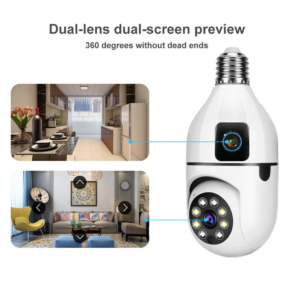 4MP V380/Yoosee Dual Lens E27 Lamp Head Socket Full Color Wireless PTZ IP Dome Camera  Intercom Home Security CCTV Baby Monitor