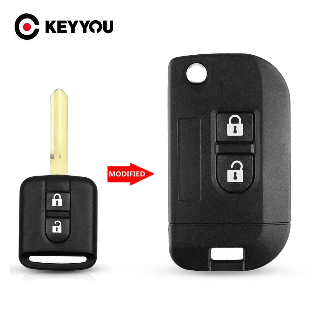 KEYYOU Modified Flip Remote Car Key Shell Case Cover For Nissan Qashqai primera Almera Note Micra Navara Sunny Fob 2 Buttons