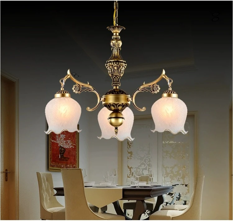 Modern LED Flower Ceiling Chandeliers Ironwork Countryside Retro Glass Pendant Lamp Home Decor Hanging Light Luster Fixtures