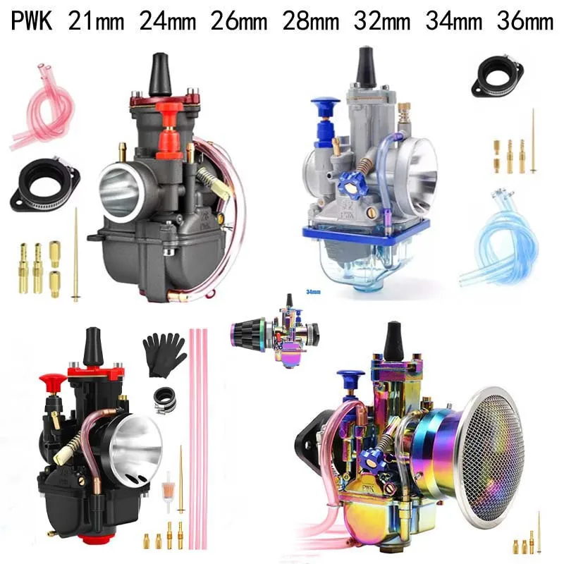 SNOR Motorcycle Racing Carburetor Set PWK 21 24 26 28 30 32 34mm Flat Slide Colorful Vergaser For Keihin 50-250cc Dirt Bike