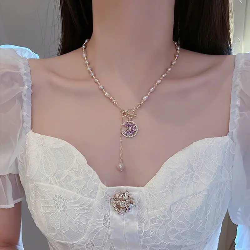 New Arrival Sweet Shiny CZ Zircon Flower Natural Freshwater Pearl 14K Gold Filled Female Pendant Necklace Jewelry For Women Gift