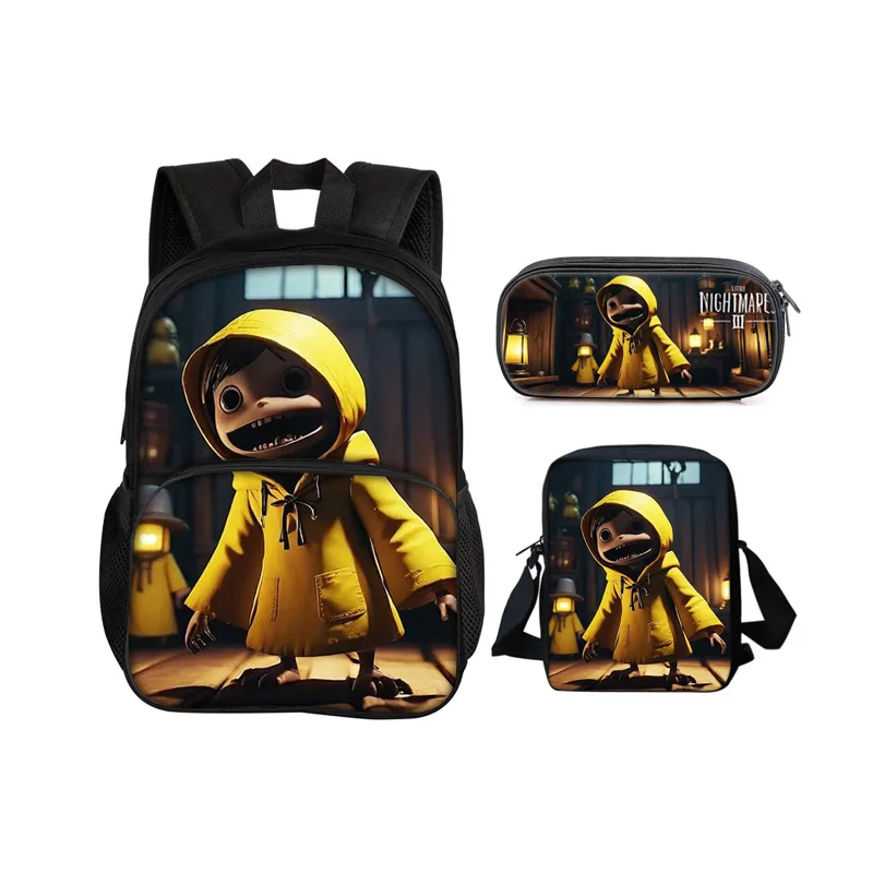 Little Nightmares Round Front Bag Backpack Pen Bag Shoulder Bag 3Pcs Set Cartoon Print Male and Female Students School New Style