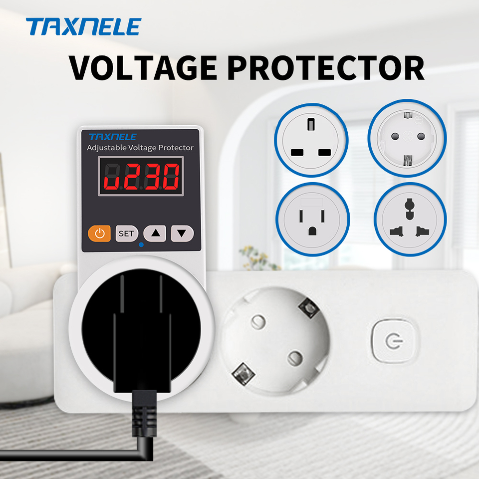  Automatic Voltage Protector Socket AC 220V Adjustable 16A Power Surge Protector EU Plug Socket Voltage Safe Refrigerator Protect 