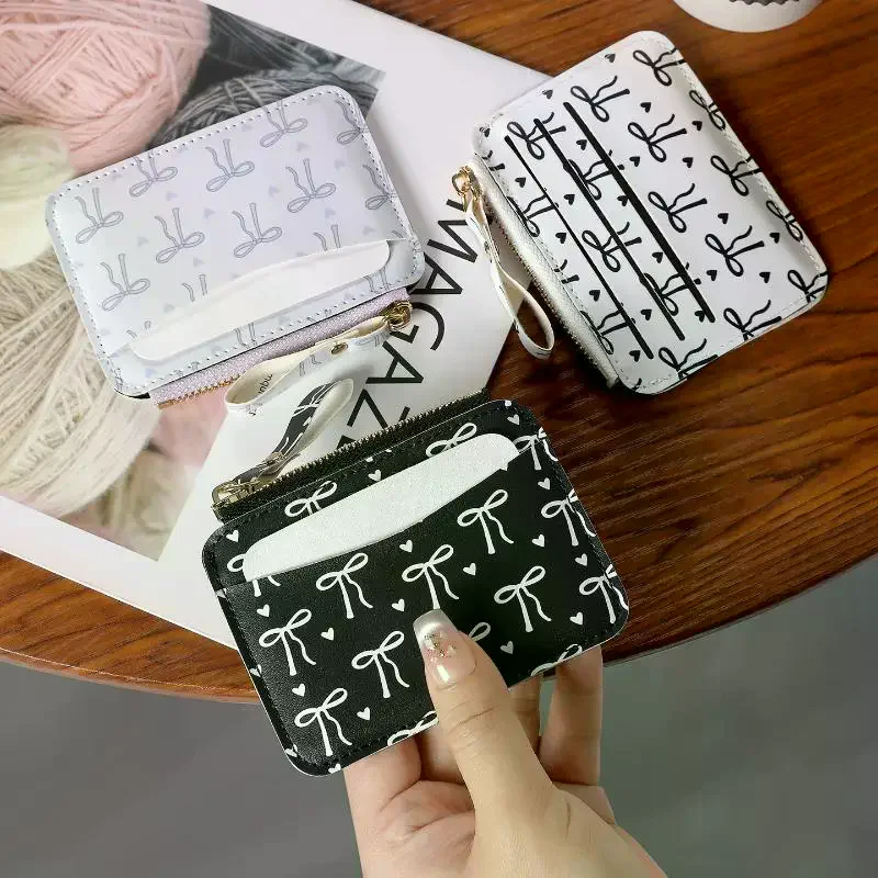 Stylish Bow Decor Small Coin Purse Multi Card Slots Slim Card Holder Wallet For Women Girls Daily Shopping Travel Carry