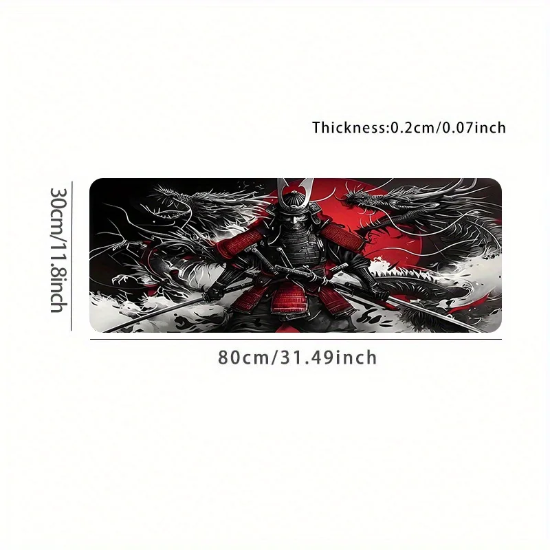 Tappetino per mouse e scrivania da gioco Samurai Dragon Warrior da 1 pezzo - Base antiscivolo 89,92x39,88 cm, Samurai vibrante stampato HD e Dragon Art -