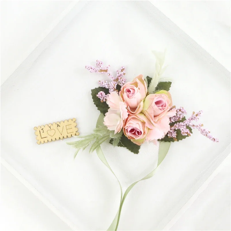 

Artificial Flowers Wedding Boutonniere Silk Roses Corsage Wrist Bridesmaid Bracelet Faux Flowers Groom Buttonhole Suit Accessori