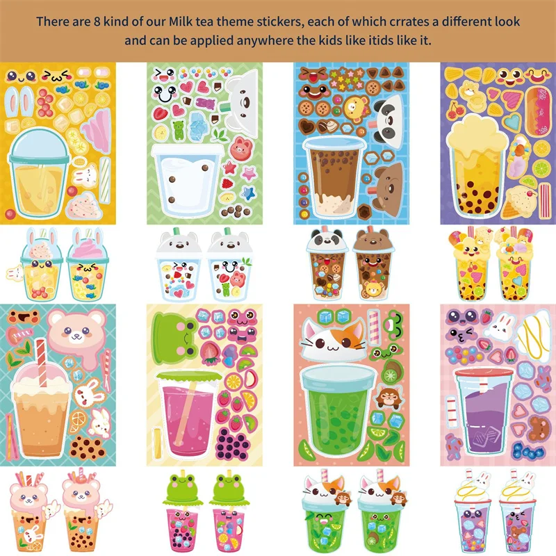 Make A Milk Tea Stickers Cute Catoon DIY Decoration Bubble Tea Puzzle Stickers Party Party Favor Supplies for Kids Birthday Gift