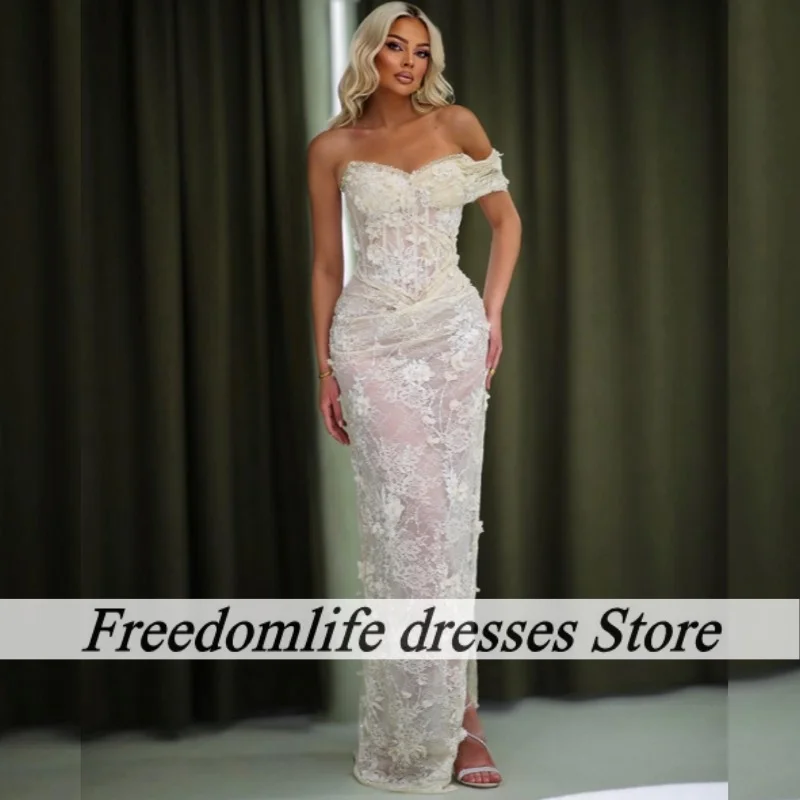 

Белое кружевное платье для выпускного вечера с открытыми плечами и аппликацией для нигерийских девушек, длинные вечерние платья русалки, свадебные платья по индивидуальному заказу