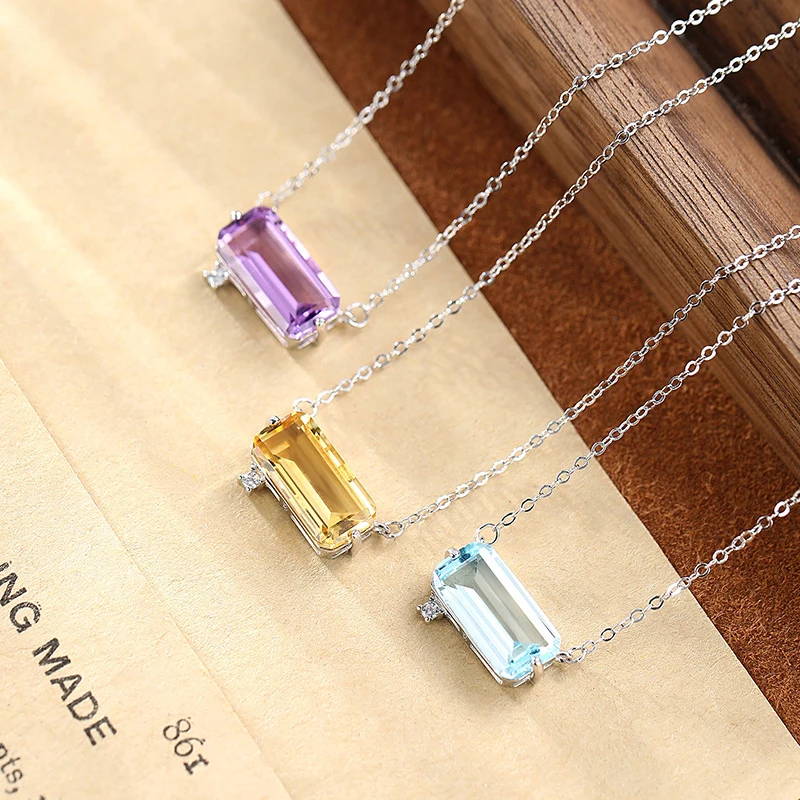 

Серебряная цепочка с натуральным аметистом S925 для женщин, квадратная, на ключицу, камень удачи, энергия фиолетового цвета из Востока.
