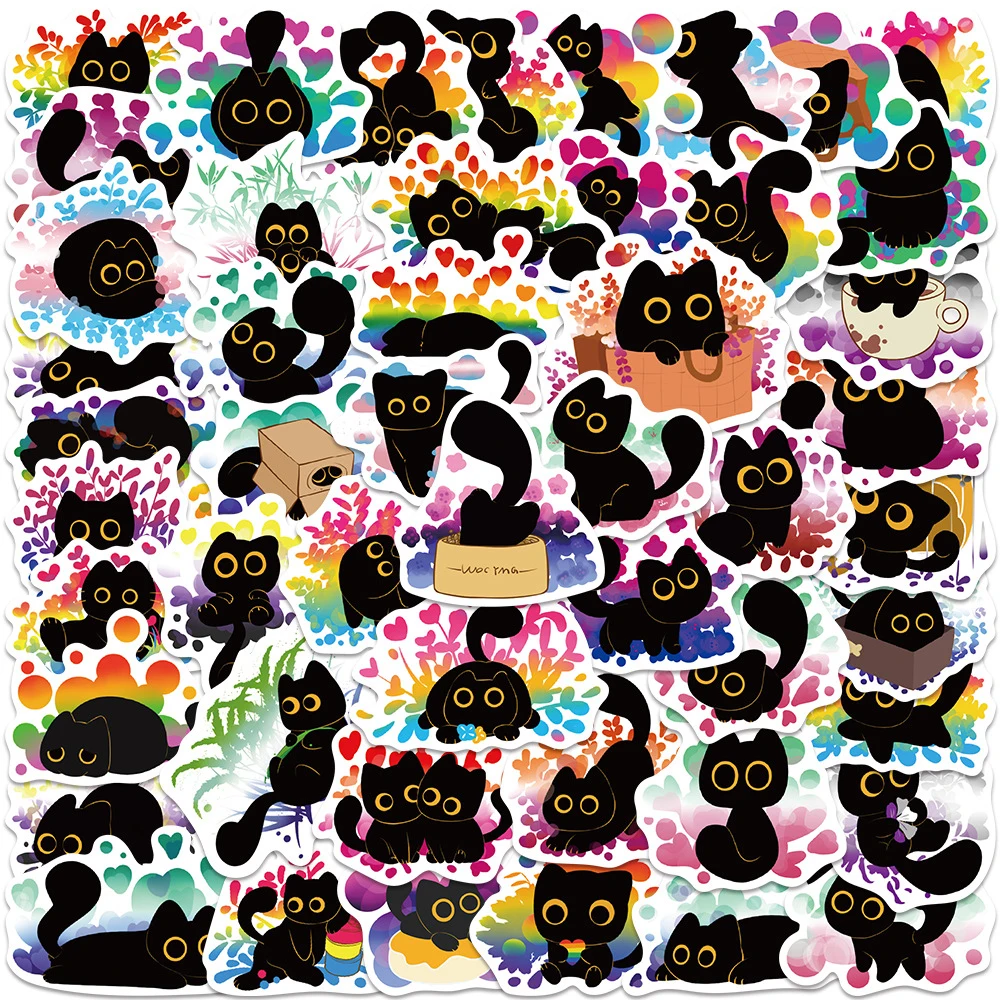 10/30/50 stücke Regenbogen Stolz Schwarze Katze Cartoon Aufkleber Ästhetische Aufkleber Spielzeug Wasserdicht DIY Telefon Gepäck Nette Graffiti Aufkleber
