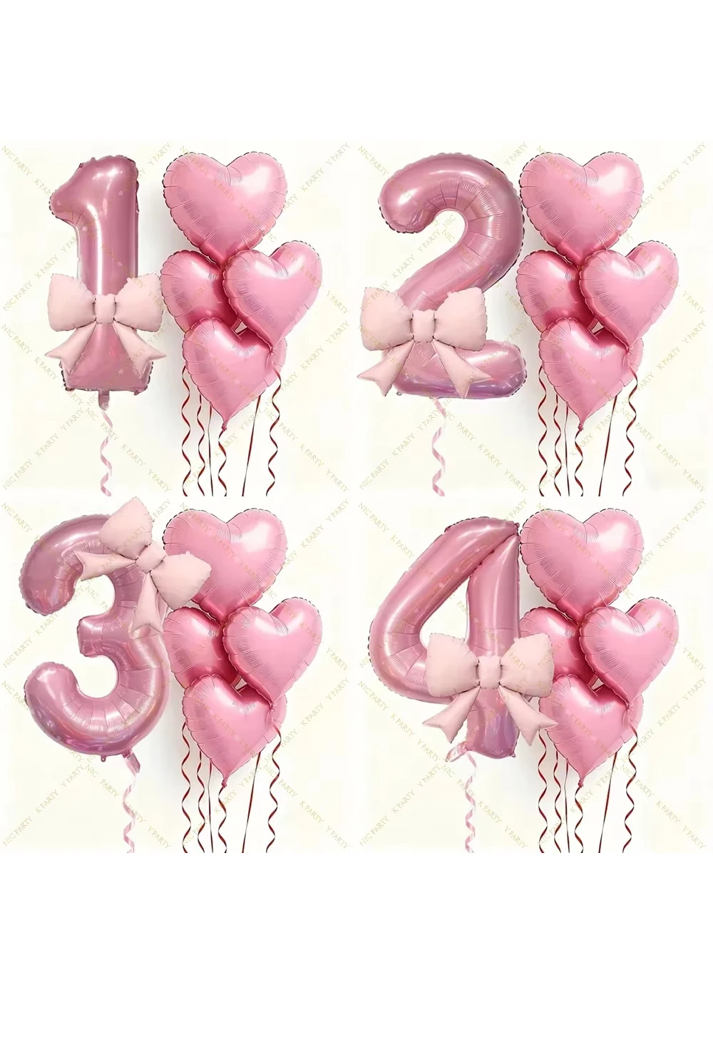 6-teiliges Rosa Herz-Schleifenballon-Set Zahlen-Folienballons Geburtstagsballon Mädchen Dating-Geschenk Hochzeit Verlobungen Jubiläen Party-Dekoration – Detail 1