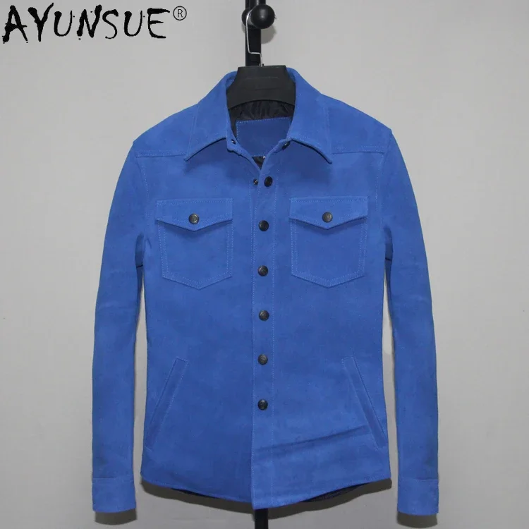 

AYUNSUE 2020 Men's Clothing Genuine Leather Jacket Men Blue Cow Suede Korean Jackets Thick Coat Chaqueta Cuero Hombre LXR697