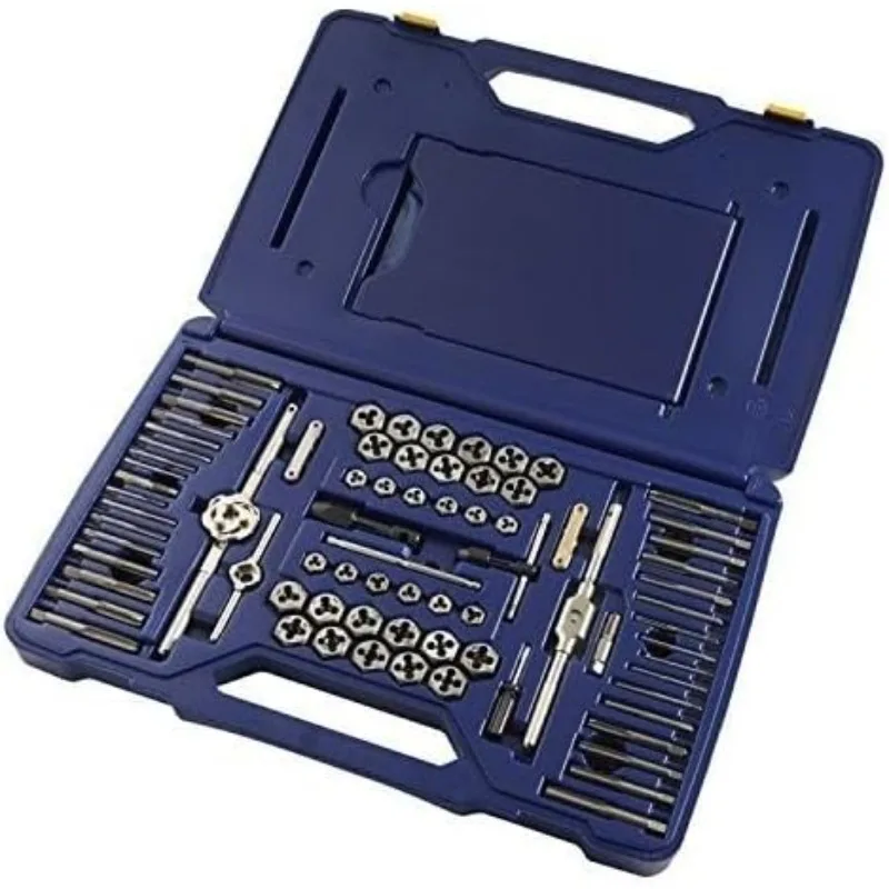 Narzędzia Hanson Machine Screw/Fractional/Metric Tap and Hex Die and Drill Bit Deluxe Set, 117-częściowy 26377, srebrny/niebieski, dom.