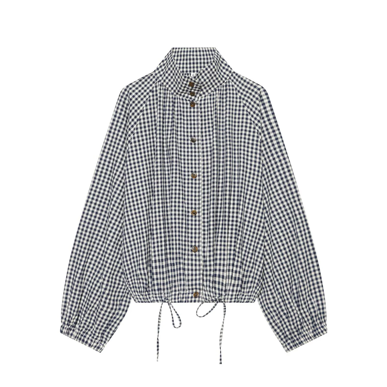 European and American style foreign trade women's clothing new long sleeved stand up collar adjustable lace up plaid jacket