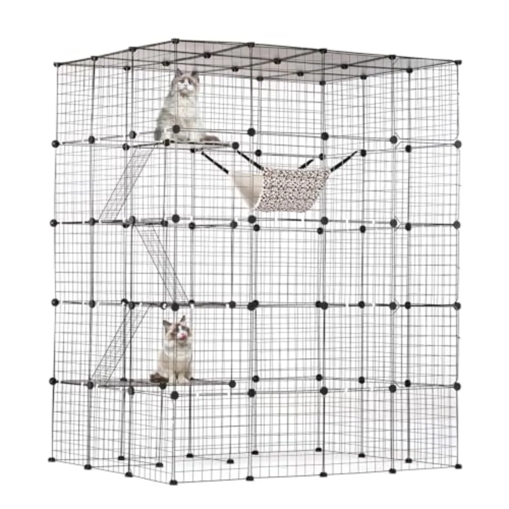 Large 4-Tier Cat Cage, 54 x 41 x 69, Detachable Metal Wire Cat Enclosure, with 5 Front Doors Hammock Ramp ladders
