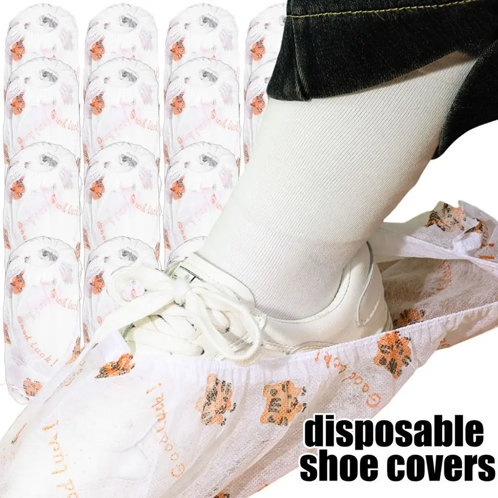 50Pcs Cartoon Printed Non-woven Disposable Shoe Covers Dustproof Non-slip Shoe Protectors Elastic Girdle Foot Cover Indoor