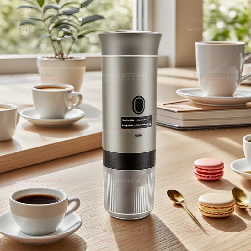 3-in-1 Electric Wireless Heating Coffee Machine Fit for Coffee Capsule/Powder Travel Coffee Maker for Car & Home Camping Travel