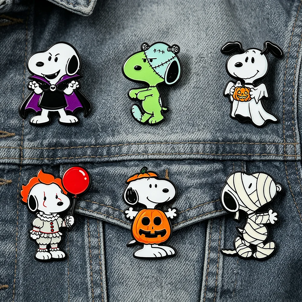 6 Stück Halloween-Themen Niedliche Cartoon-Hunde Emaille-Pin-Kollektion Dekorative Anstecknadeln für Taschen Urlaubsgeschenk für Freunde