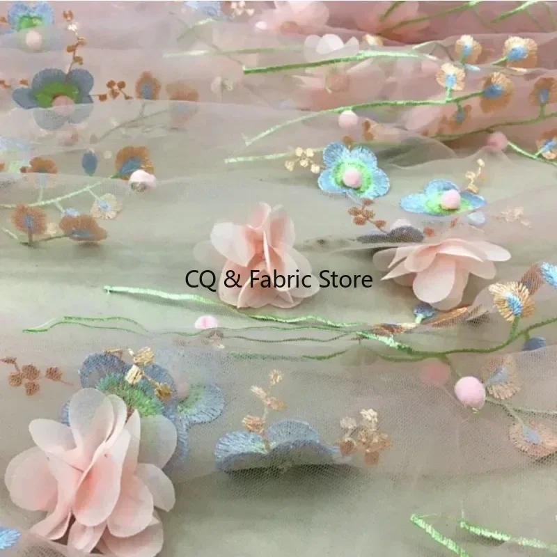 

1 метр мягкая сетка трехмерная вышитая кружевная ткань ручной работы DIY одежда платье юбка материал