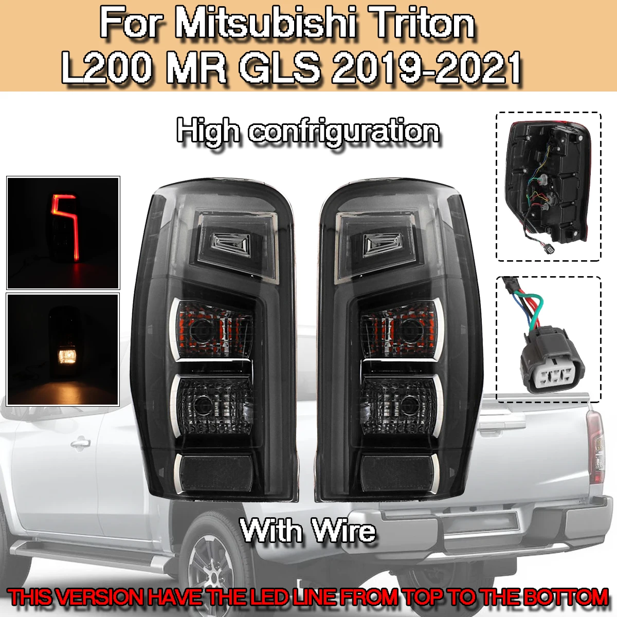 Lampu mobil untuk Mitsubishi L200 Triton 2019 2020, lampu belakang dengan bohlam rem belakang lampu berhenti mundur lampu ekor tinggi