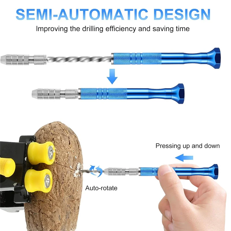 A43F-Pin Vise Hand Drill Set With Semi-Automatic Spiral Hand Drill Rotary Tool And 25 Micro-Type Twist Drill Bits (0.5-3Mm)