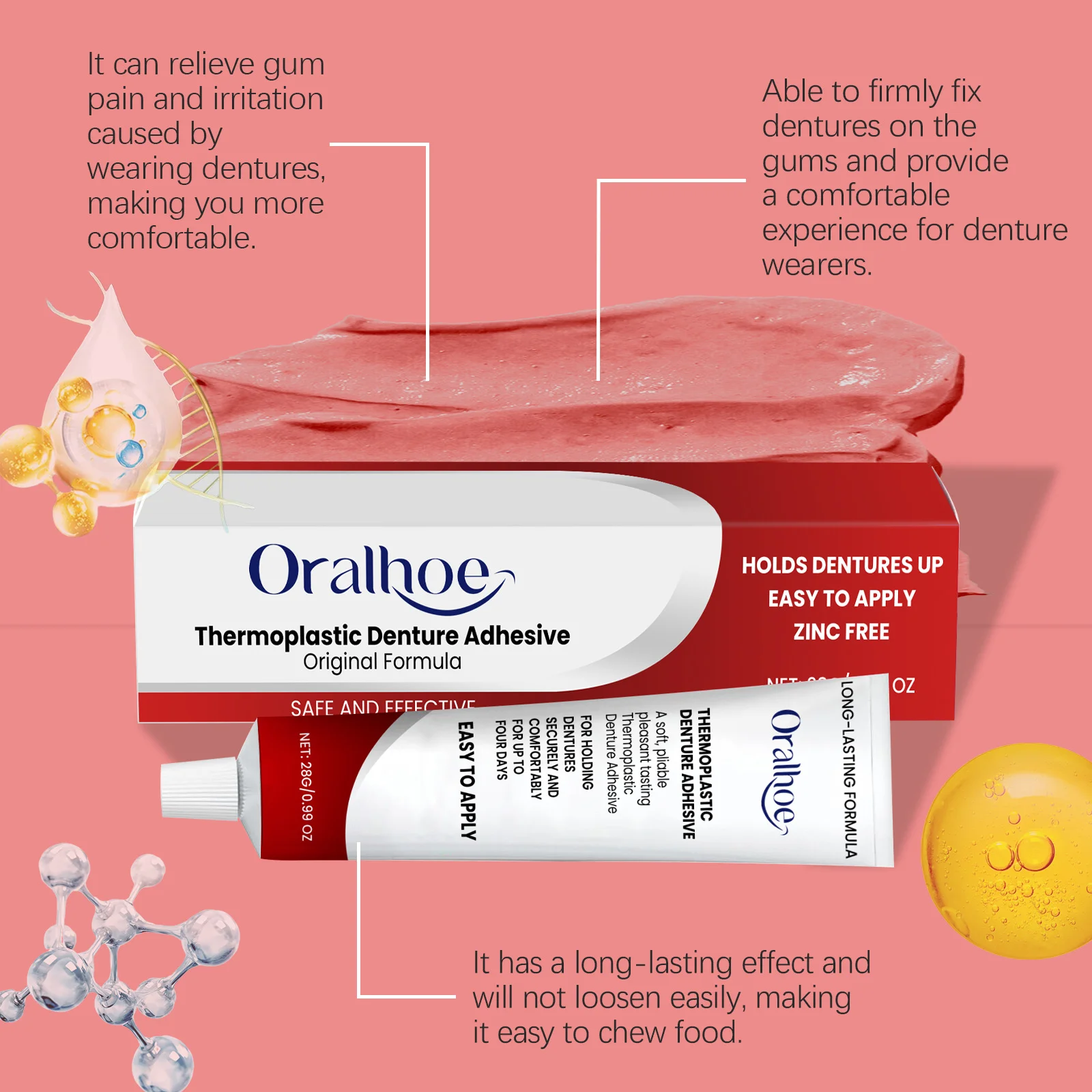 Denture Fix Adhesive Cream Long-Lasting Adhesion Secure Dentures Prevent Loosening Enhance Chewing Power Comfort Denture Product