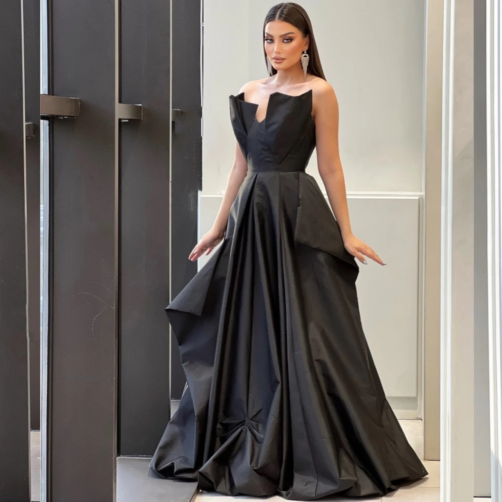 

High Quality Sparkle Exquisite Satin Pleat Beach A-line Strapless Bespoke Occasion Gown Long Dresses