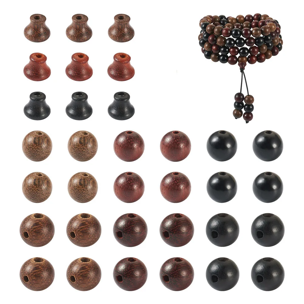 318pcs Buddha Wood Bead Undyed Round Pagoda Shape Buddhist Guru Beads Polished Spacers for Bracelet DIY Rosary Jewelry Making