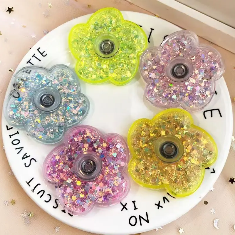 Incrível giroscópio transparente fluindo glitter flor dedo girador com forma de nuvem alívio do estresse brinquedo presente para criança menina