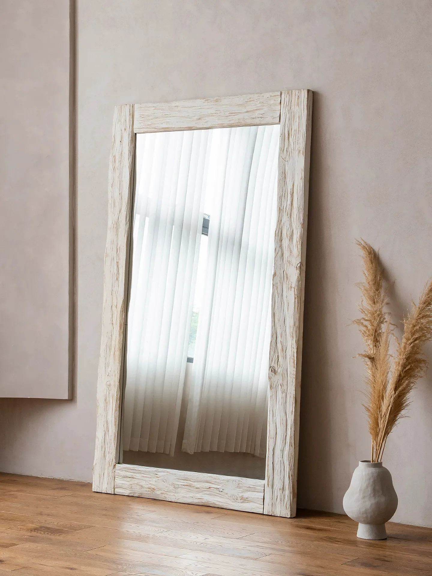 Wabi-Sabi Vintage Solid Wood Full Length Mirror, Freestanding Wall Leaning Dressing Mirror for Entryway, Bedroom, Clothing Store
