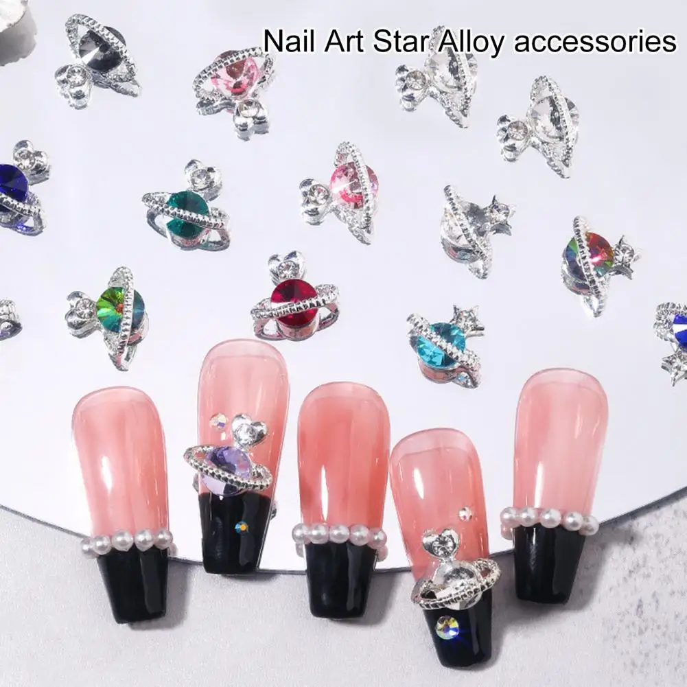 

10Pcs Nail Art Decor Heart 3D Planet Design Alloy Rhinestone Nail Charm Glittering DIY Cubic Zirconia Nail Art Jewelry For Women