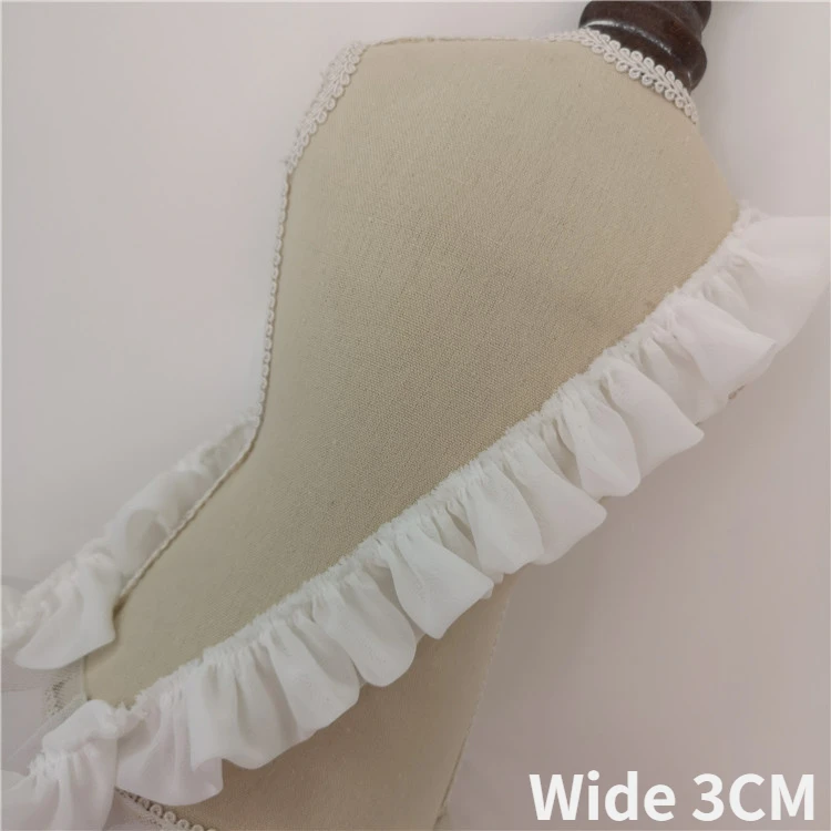 3CM Wide White Pink Frilled Chiffon 3d Pleated Lace Fabric Needlework Ruffle Trim Dress Collar Hat Edge Clothing Sewing Decor