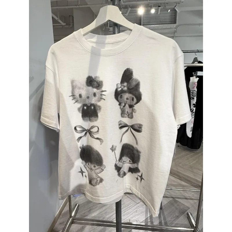 

Women's T-shirt 3D Hello Kitty Print Elegant Top Temperament Short Sleeved Street Wear T-shirt Women's Oversized Clothing