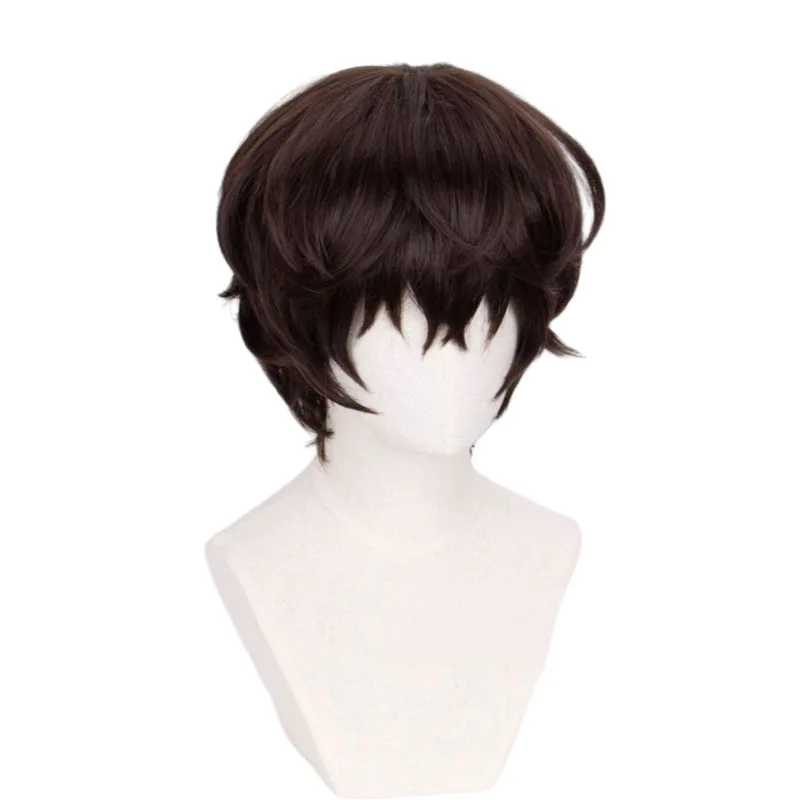 شعر مستعار طبيعي مموج لـ Dazai Osamu Cosplay مع نمط أنيمي قصير لفروة الرأس الواقعية #3