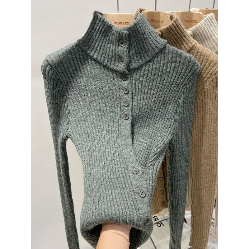 

New High-neck Long-sleeved Cardigan Sweater Sweater Autumn Winter Style Slimming Bottoming Top
