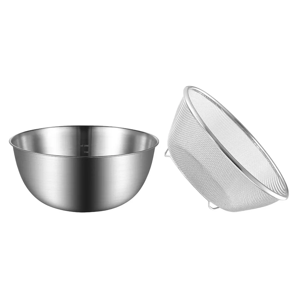 

1Set Stainless Steel Colander with Bowl Fine Mesh Strainer for Rice Cleaner Kitchen Drain Basket Vegetable Washing Mixing Bowl