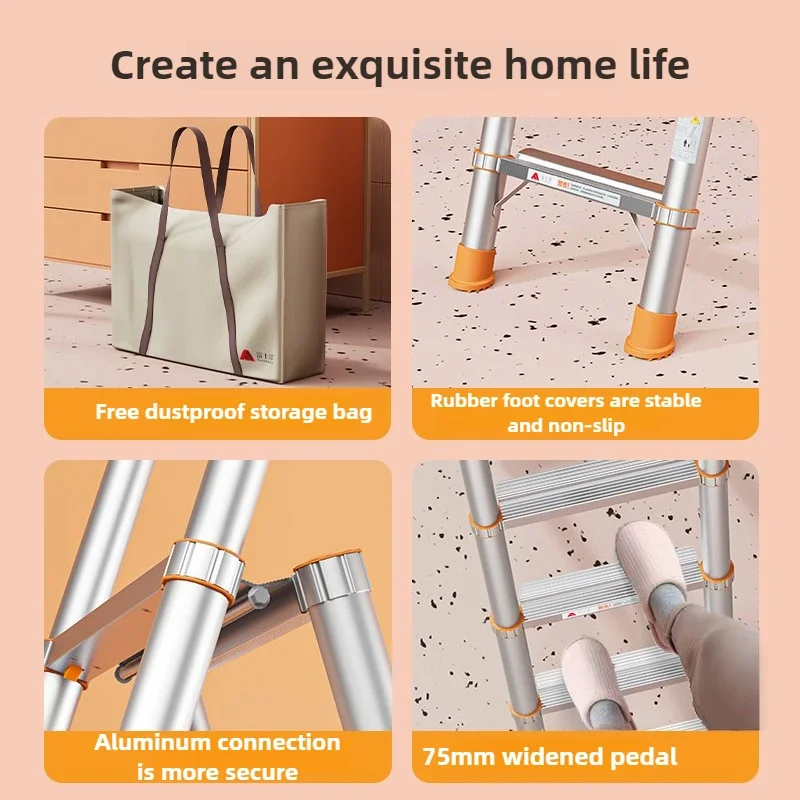 Aluminum Alloy Indoor Step Ladder Stool Multi-function Household Folding Ladder Thickening and Expansion Engineering Ladder