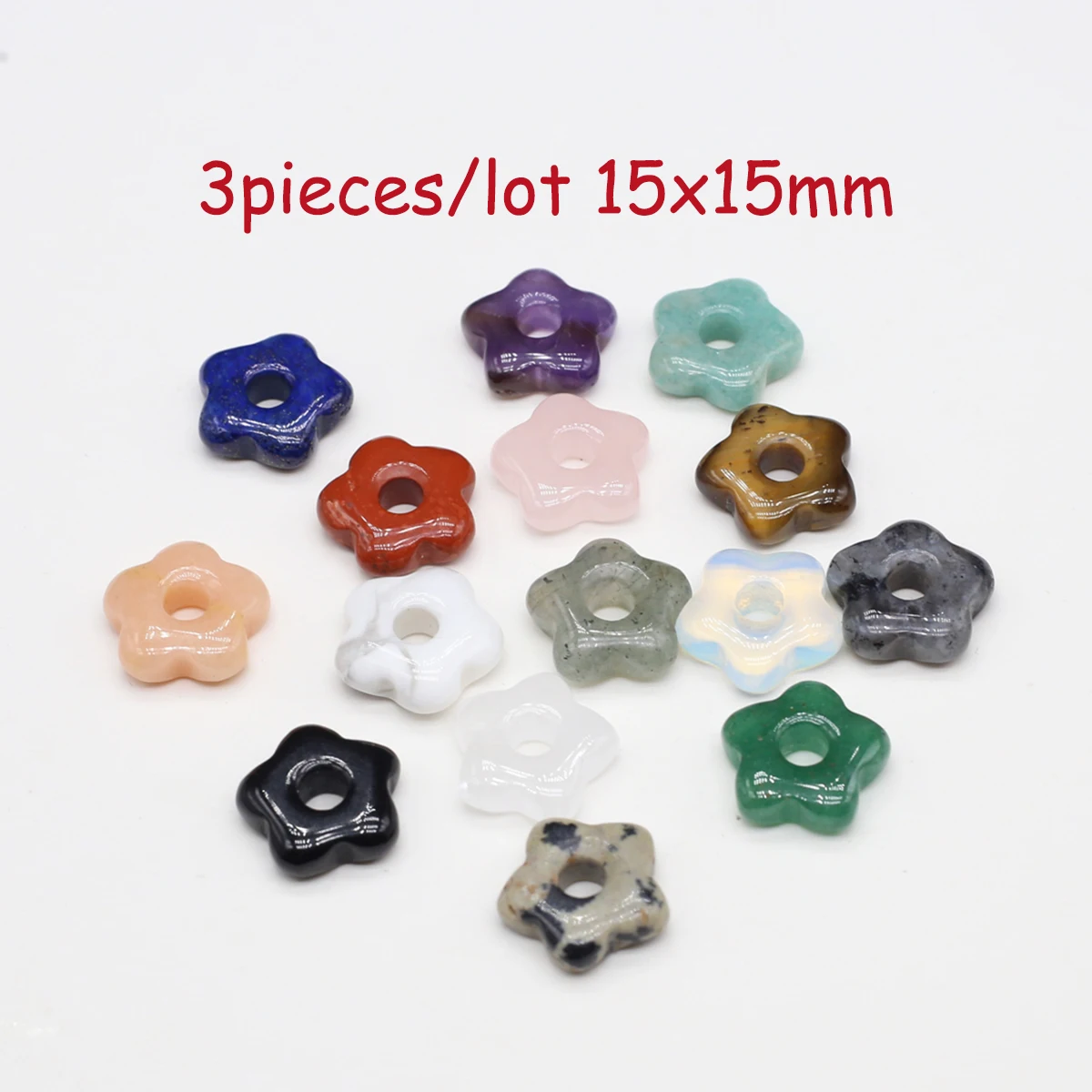 

3pieces Natural Stone Beads Flower Shaped Crystal Agate Beaded Charms for DIY Women Men Necklace Jewelry Making Accessories