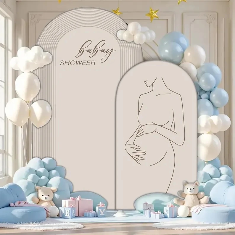 

LS Custom 2-Sided Beige Pregnant Woman Silhouette Baby Shower Party Cover Chiara Arch Wall Background Decor Backdrop Photo
