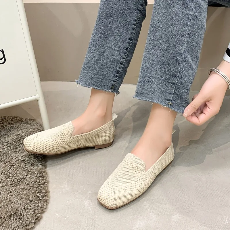 Fashion Spring Autumn New Mesh Ballet Flat Women Mesh Breathable Sneakers Women Square Toe Slip on Loafers Size 43 Zapatos Mujer