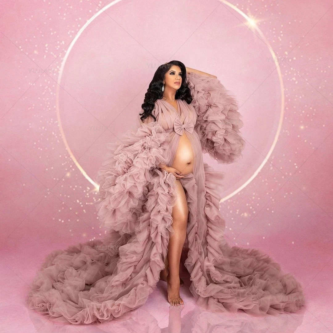 

Customized Pregnant Women Prom Dress Robe Bridal Fluffy Maternity Dress for PhotoShoot Ruffled Tulle Maternity Gowns Photography