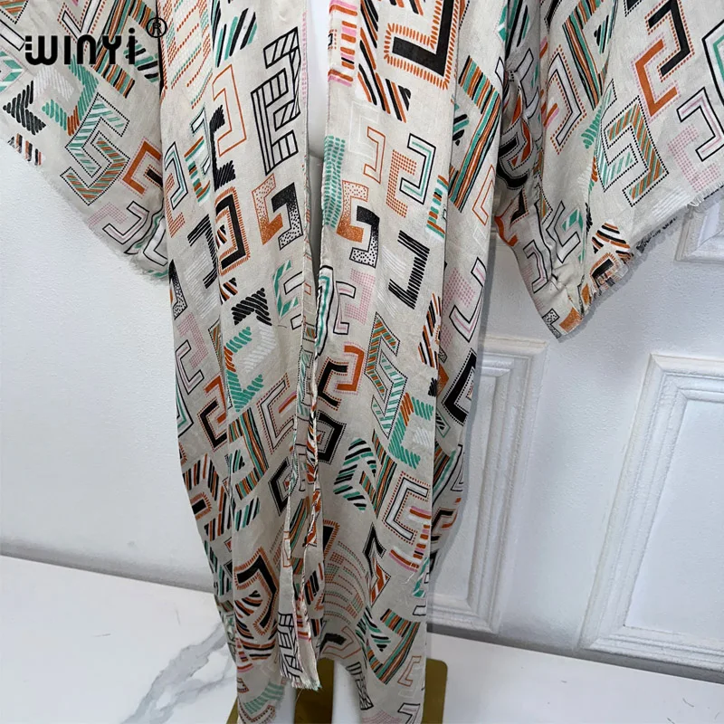 WINYI-kimono de verano para mujer, ropa de playa, vestido africano, cárdigan con estampado bohemio, abaya, dubai, caftán musulmán de lujo, 2024