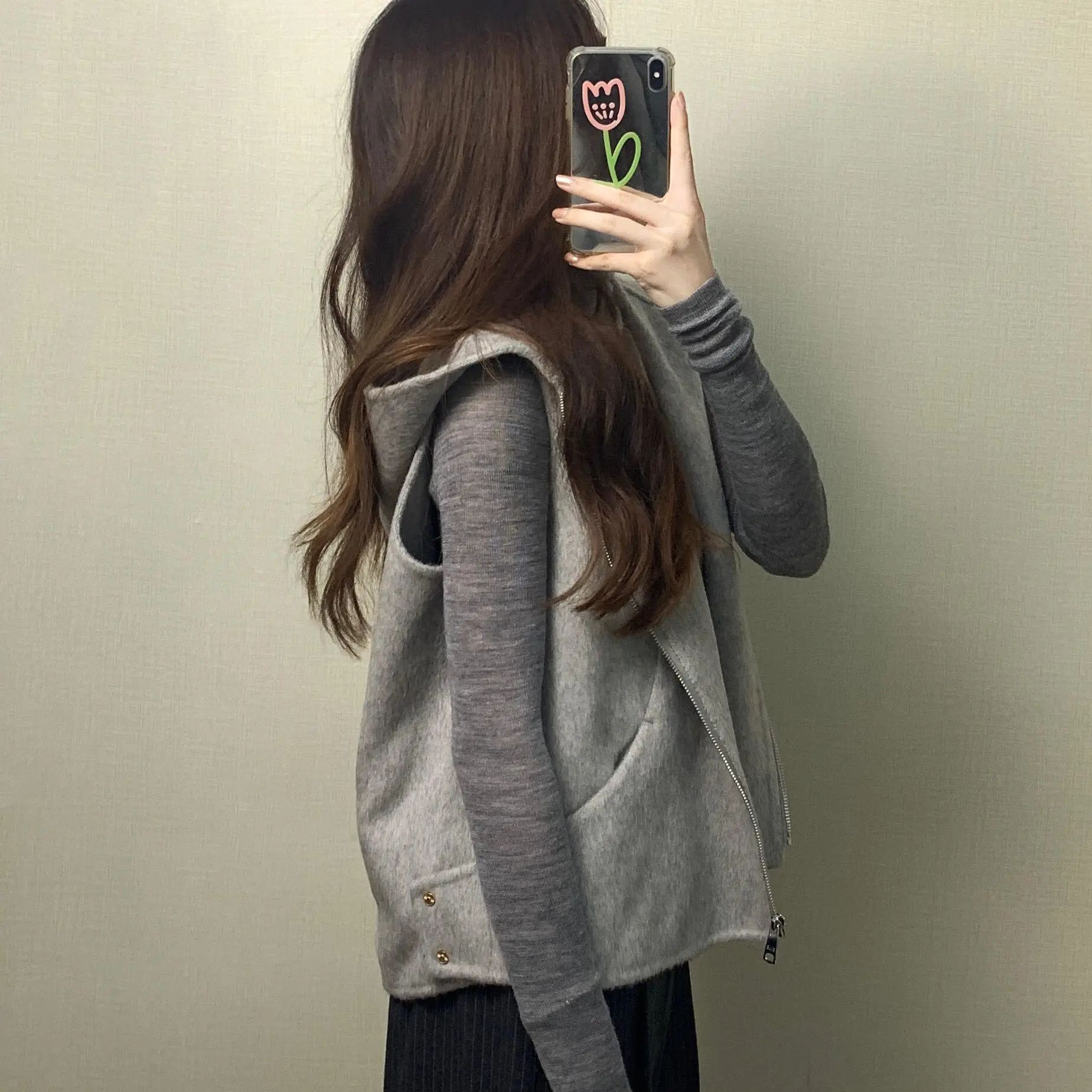French Fashion Simple Style Hooded Woolen Vest Women's Autumn New High-end Loose And Versatile Sleeveless Coat Tide