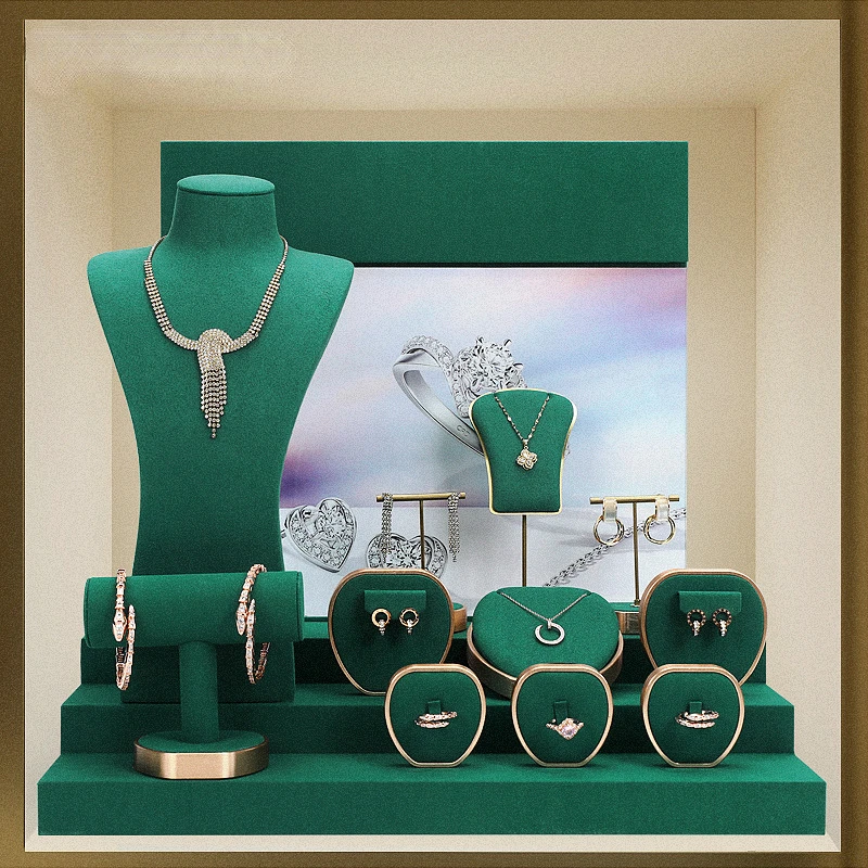 New jewelry display stand earrings hand string earrings jewelry display stand Green microfiber jewelry display counter